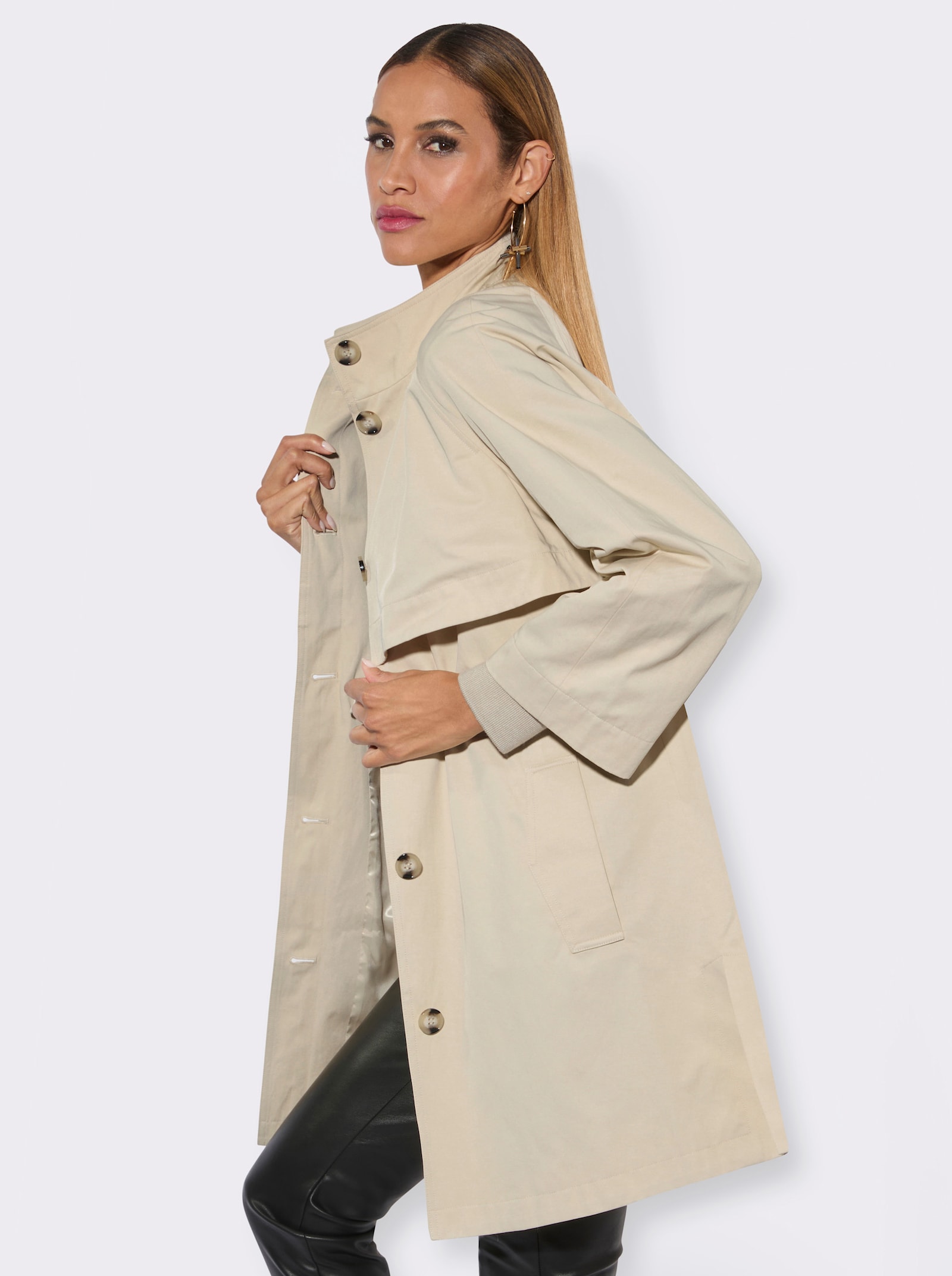 Kurzmantel im Trenchcoat-Style - sand