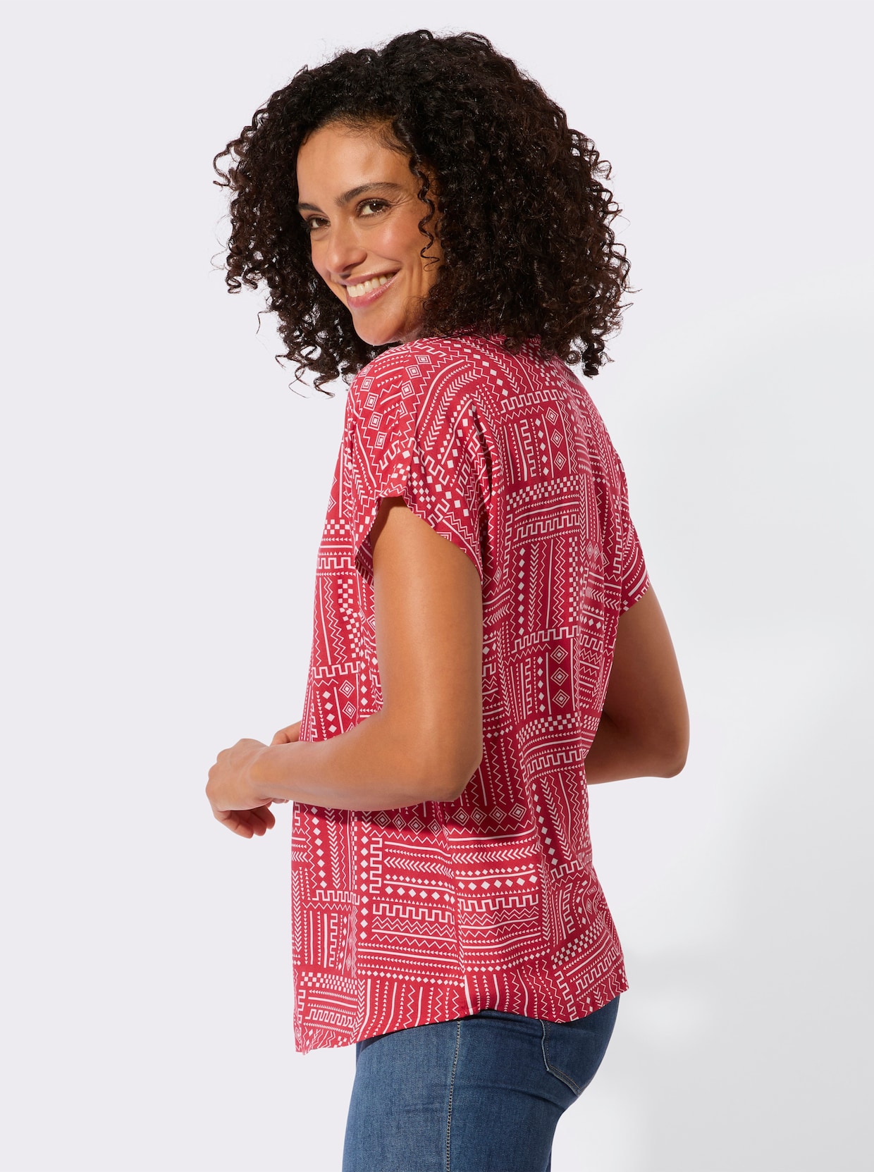 Druckbluse - erdbeere-ecru-gemustert