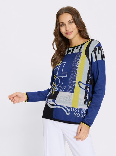 Strickpullover mit Rollkanten - marine-royalblau-gemustert