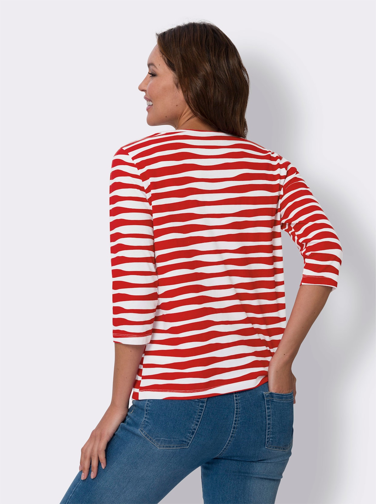 3/4-Arm-Shirt - rot-weiss-geringelt