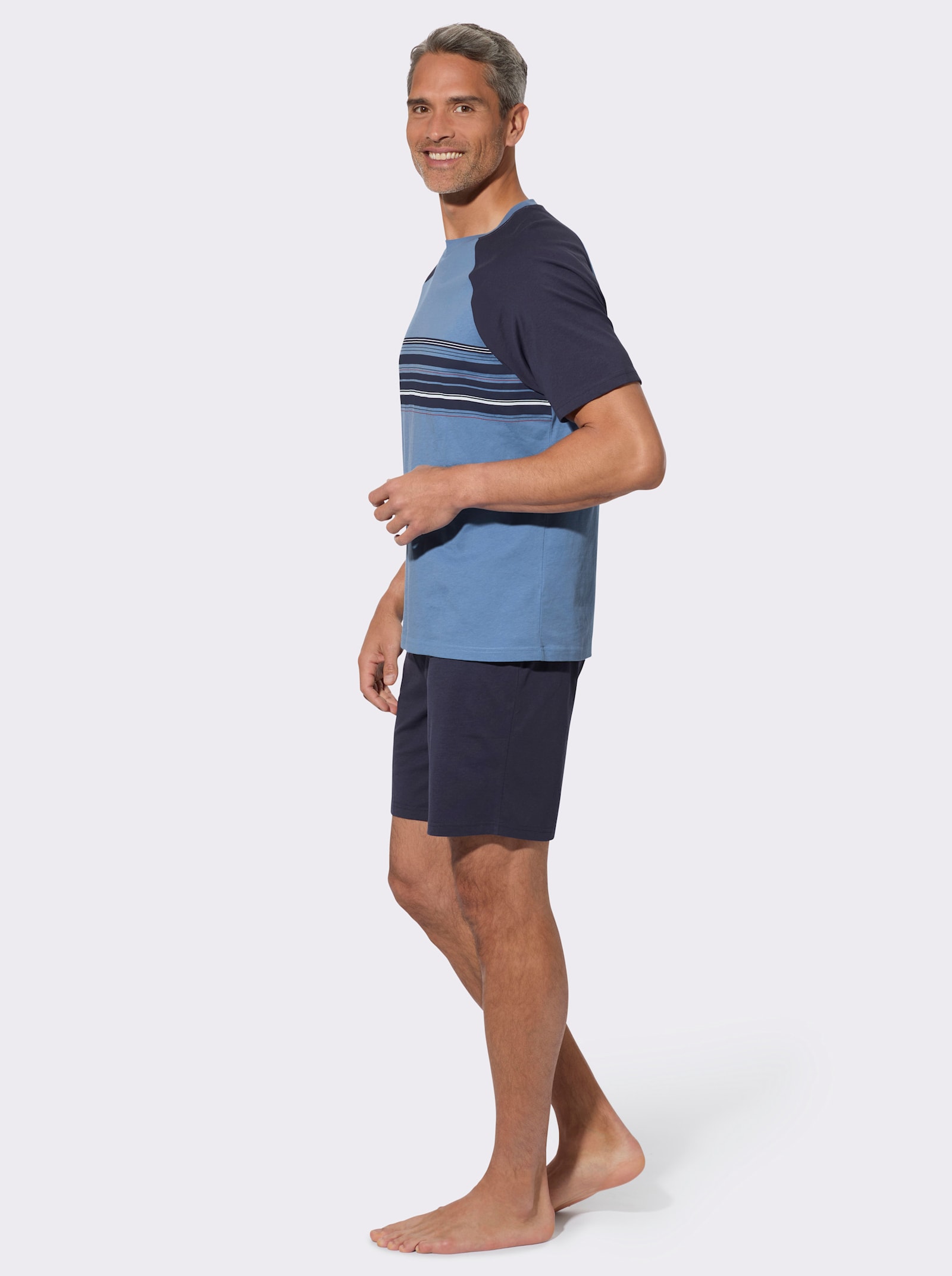 Shorty mit Streifen-Druck - marine/middenblauw
