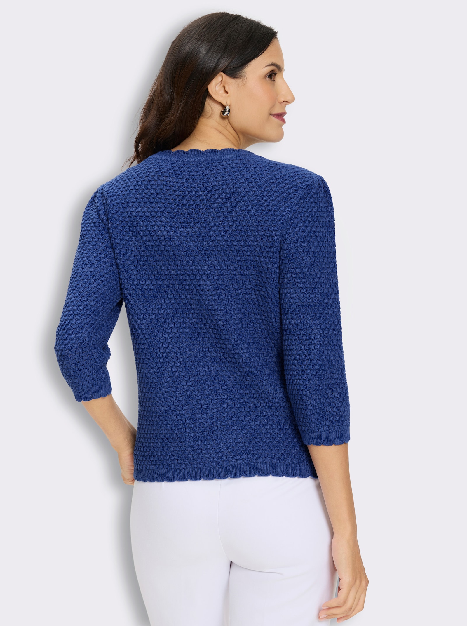 3/4-Arm-Pullover mit Struktur-Strickmuster - royalblau
