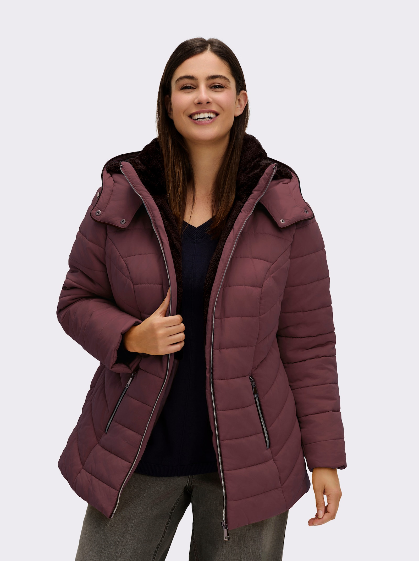 Steppjacke mit Teddy-Fleece innen - burgund