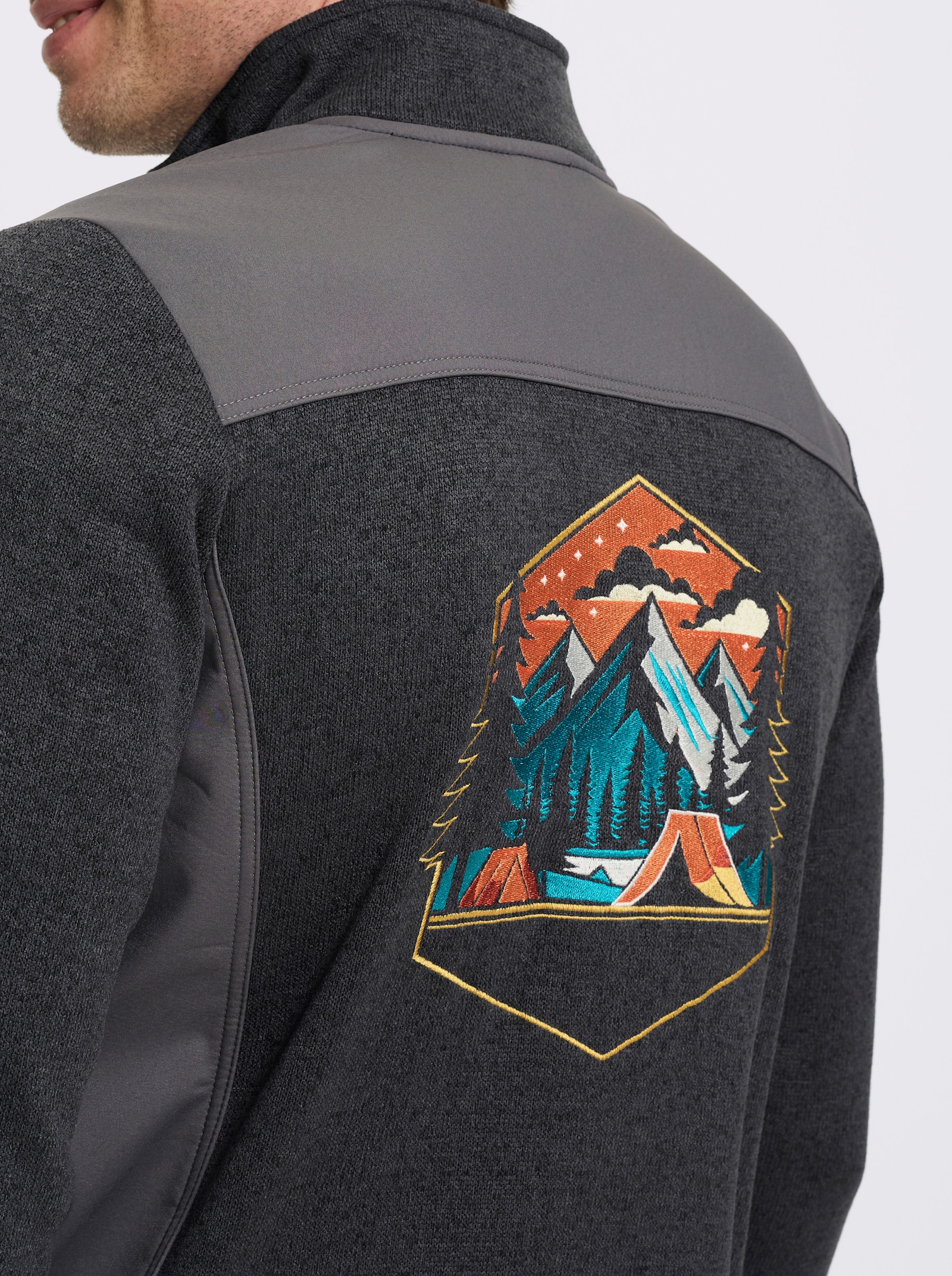 Catamaran Strickfleecejacke mit Stickerei - graphit-grau-meliert