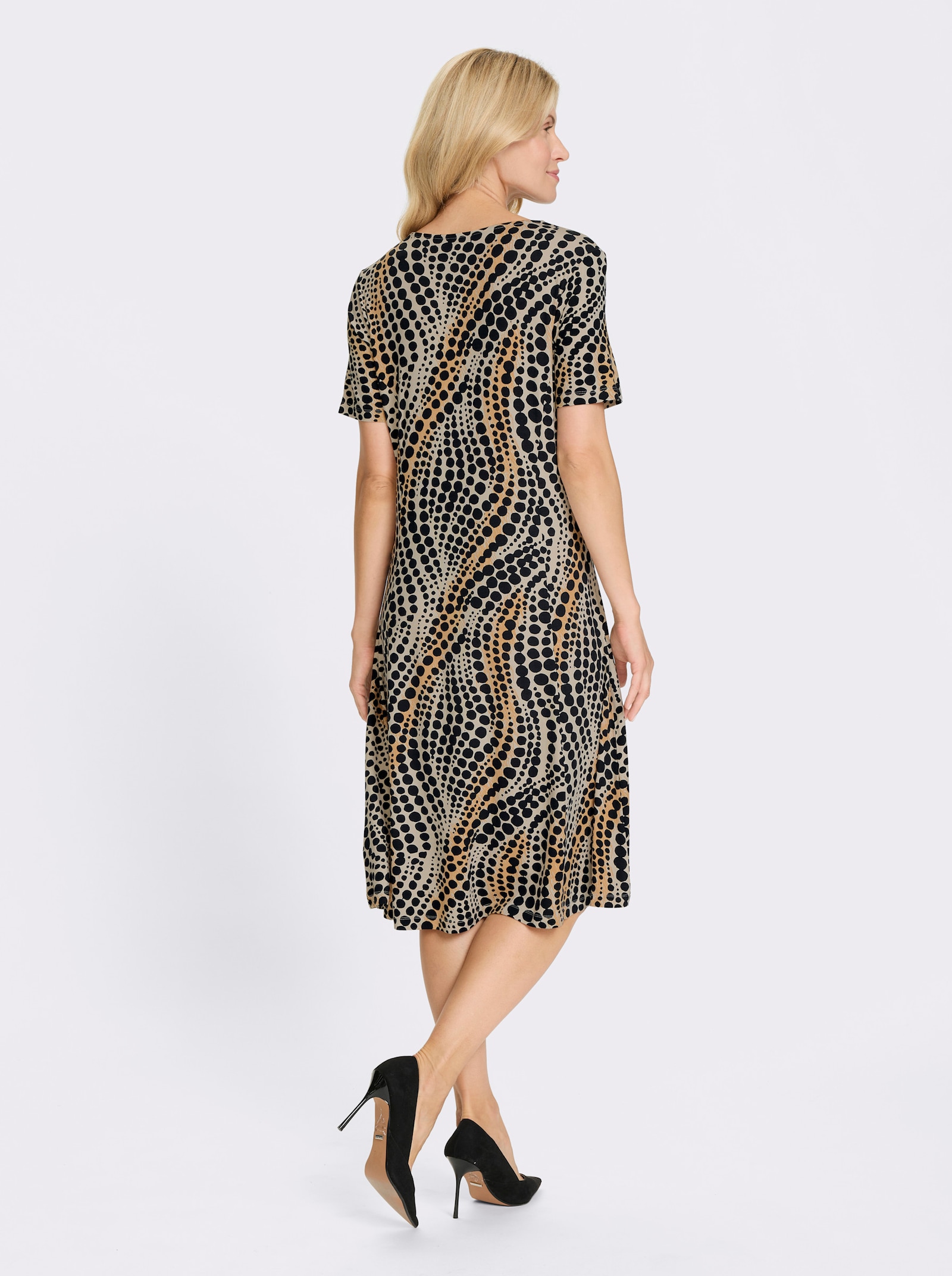 Jerseyjurk met stippendessin - ivoor/zwart bedrukt