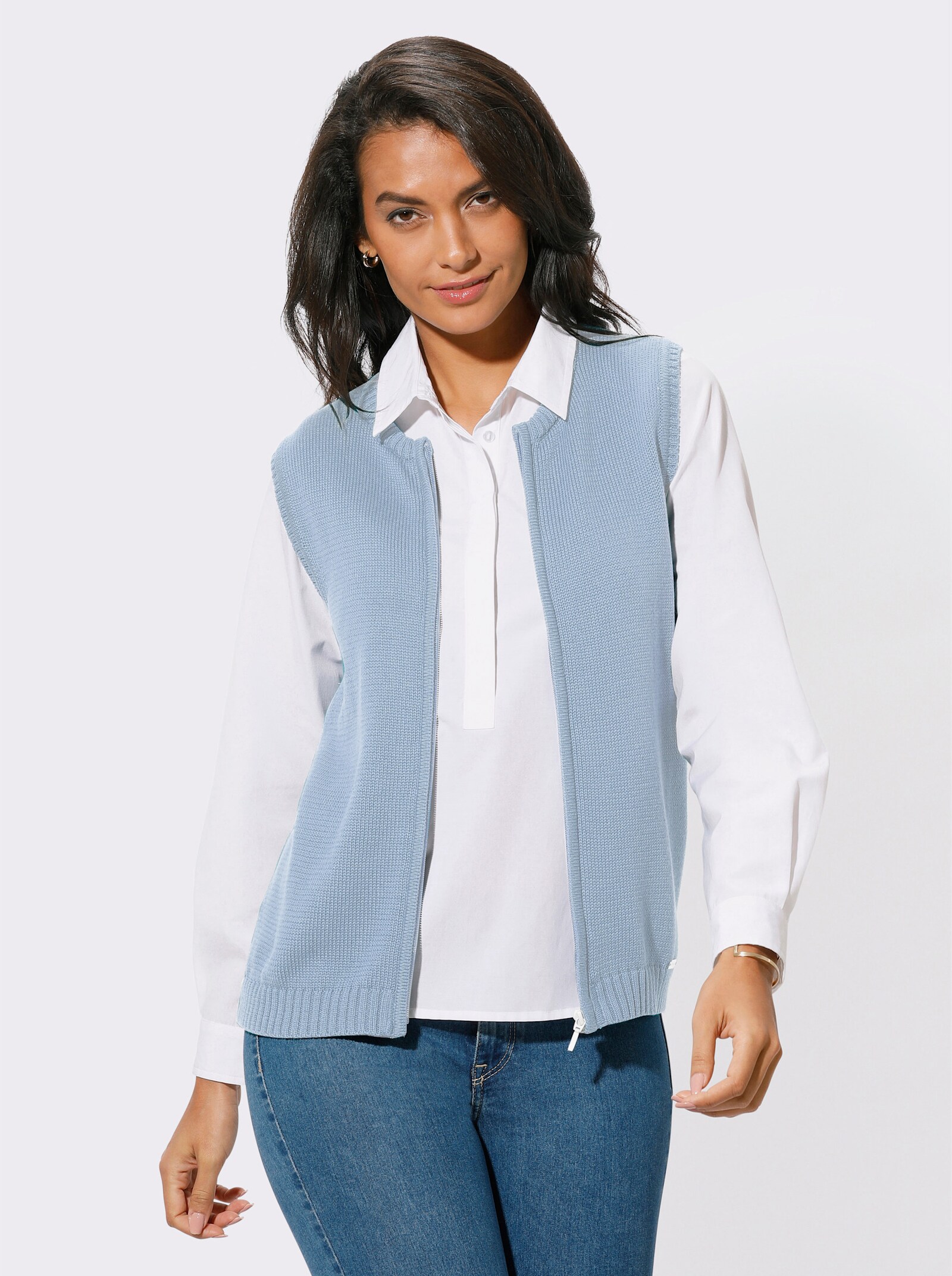 Strickweste mit Reißverschluss - eisblau