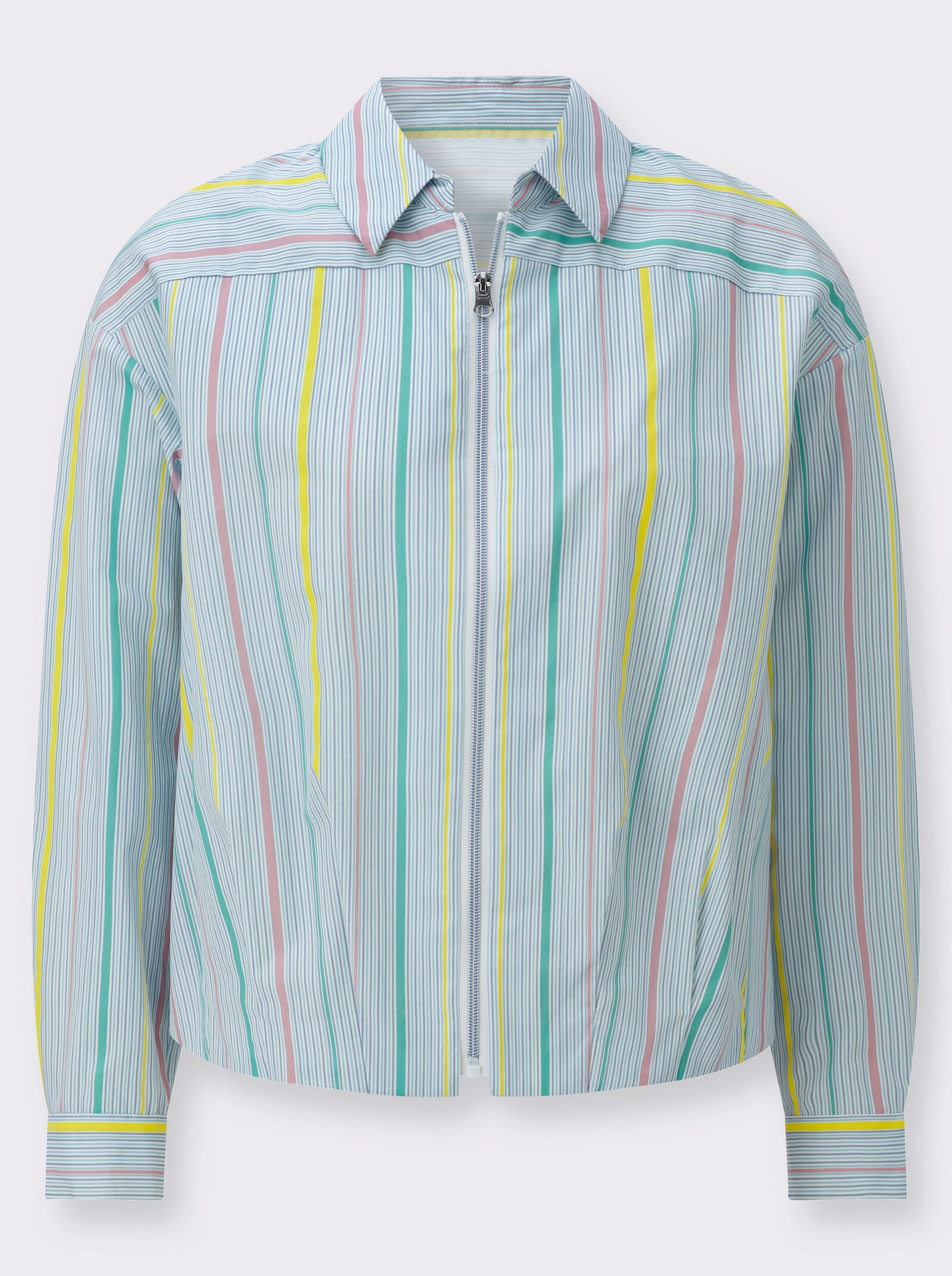 Hemdbluse mit Faltenpartie hinten - weiß-taubenblau-gestreift