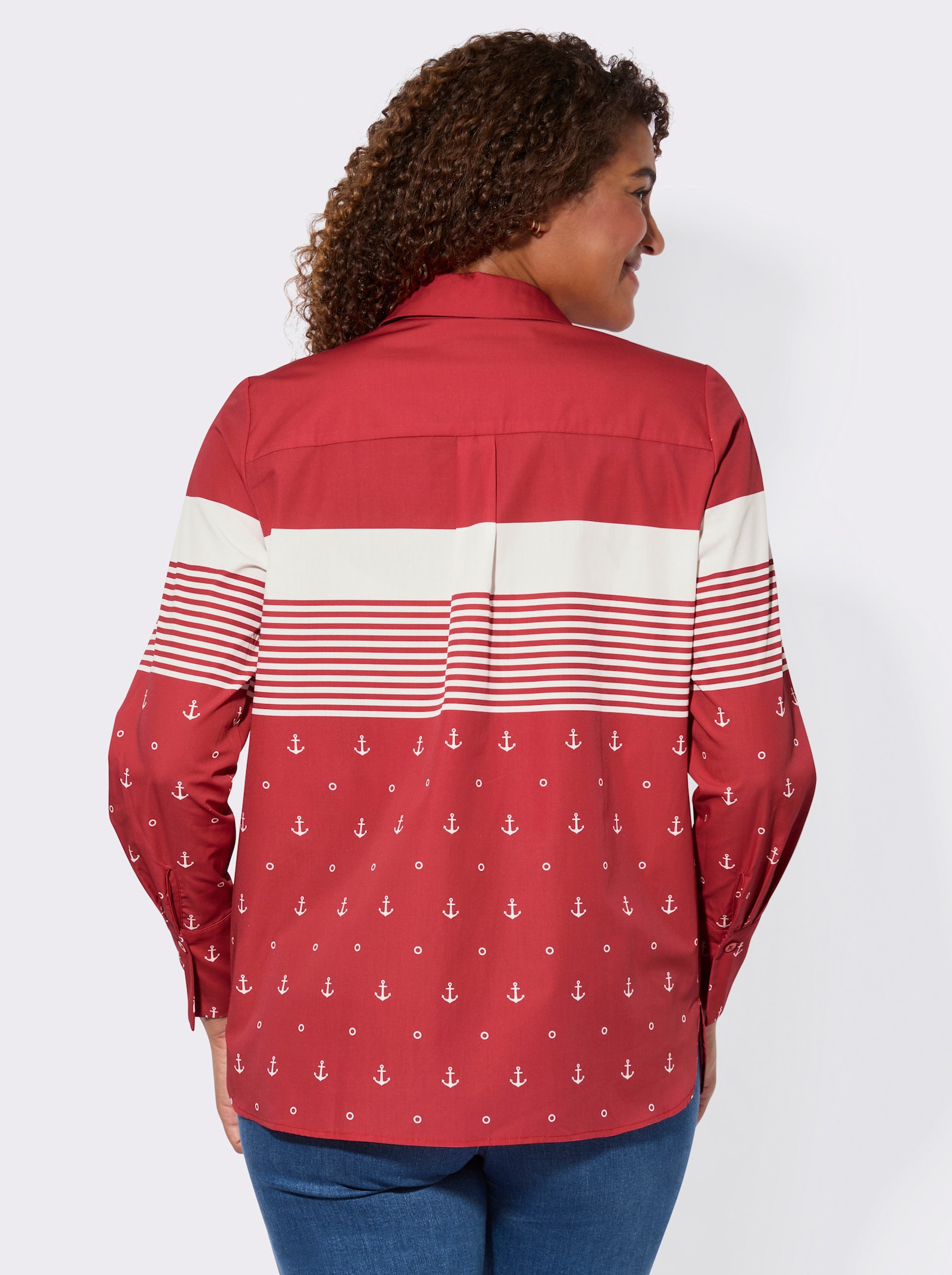 Langarm-Bluse mit Hemdkragen - erdbeere-weiß-gestreift