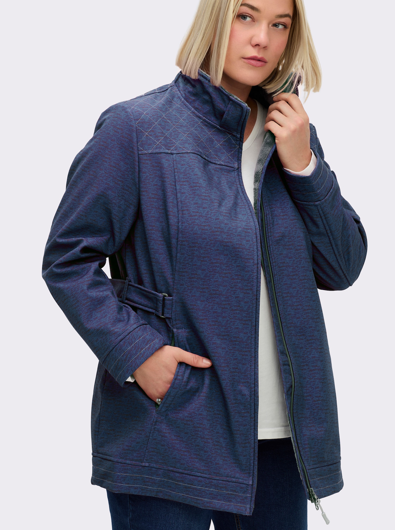 Softshelljacke gefüttert, wasserabweisend - marine-meliert