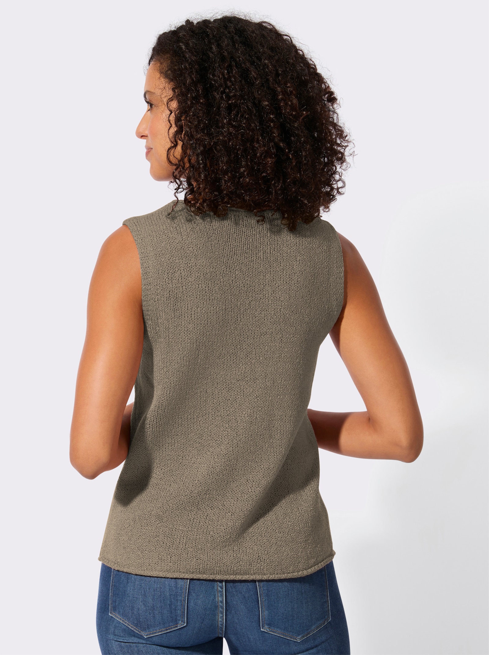 Stickat linne med rund halsringning - mörkgrå