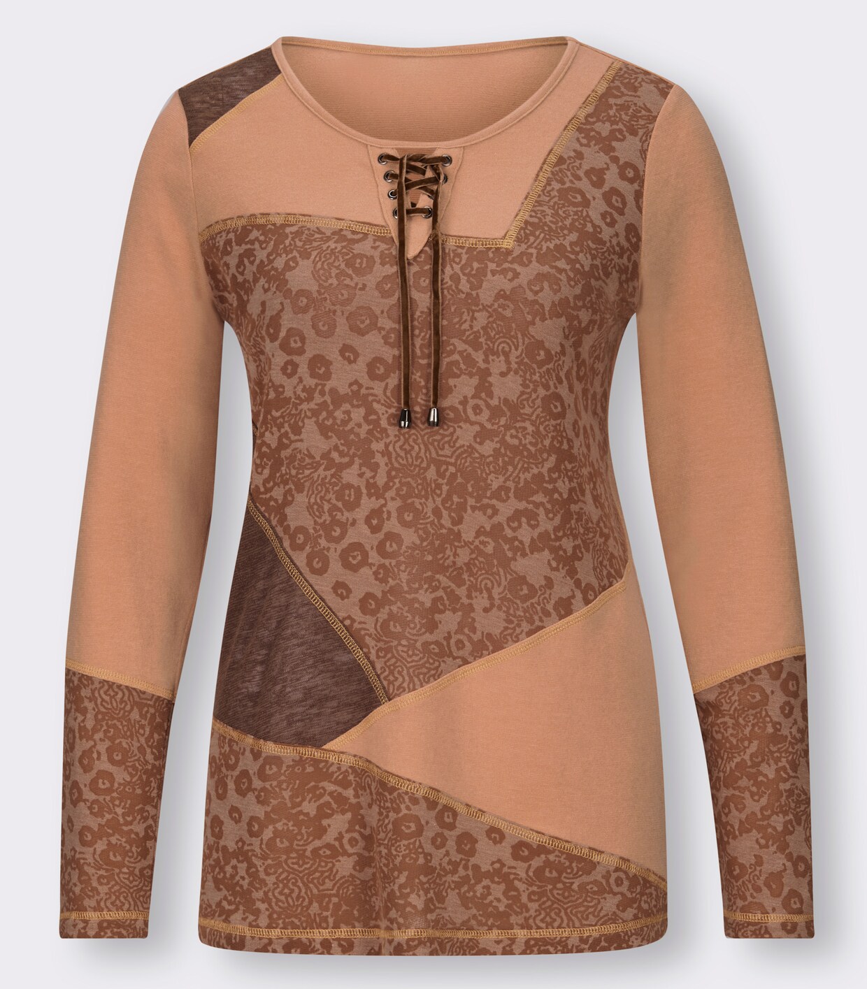 heine Shirt met lange mouwen - camel/bruin gedessineerd