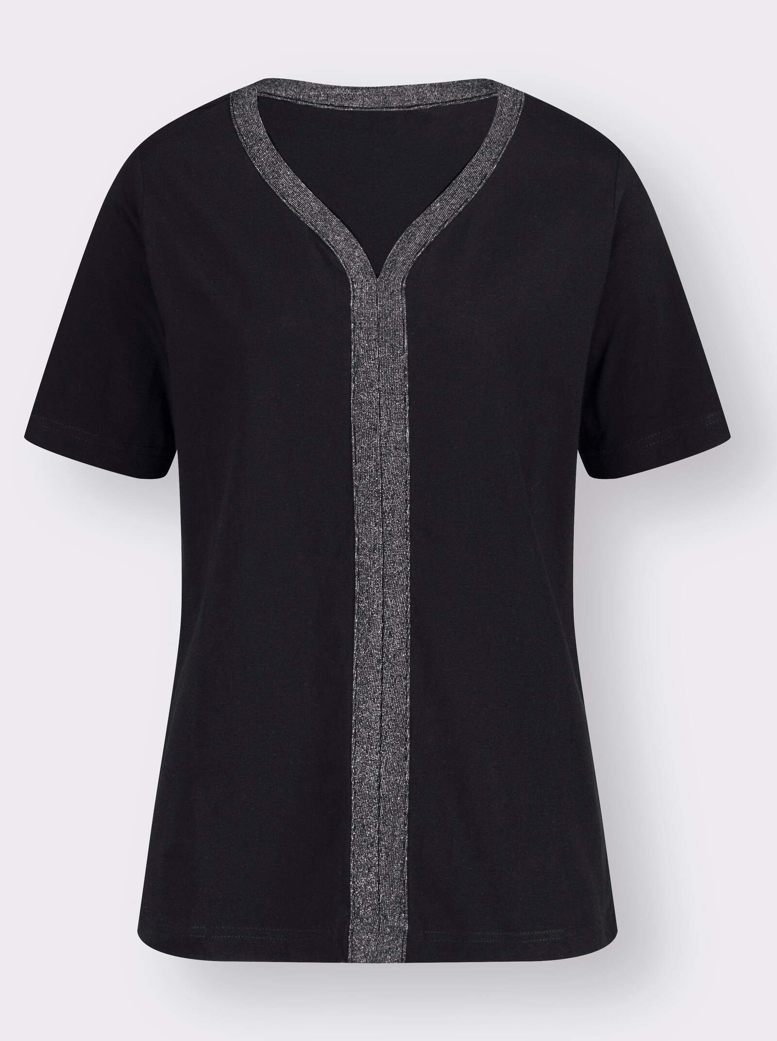 Kurzarmshirt mit Zierband - schwarz
