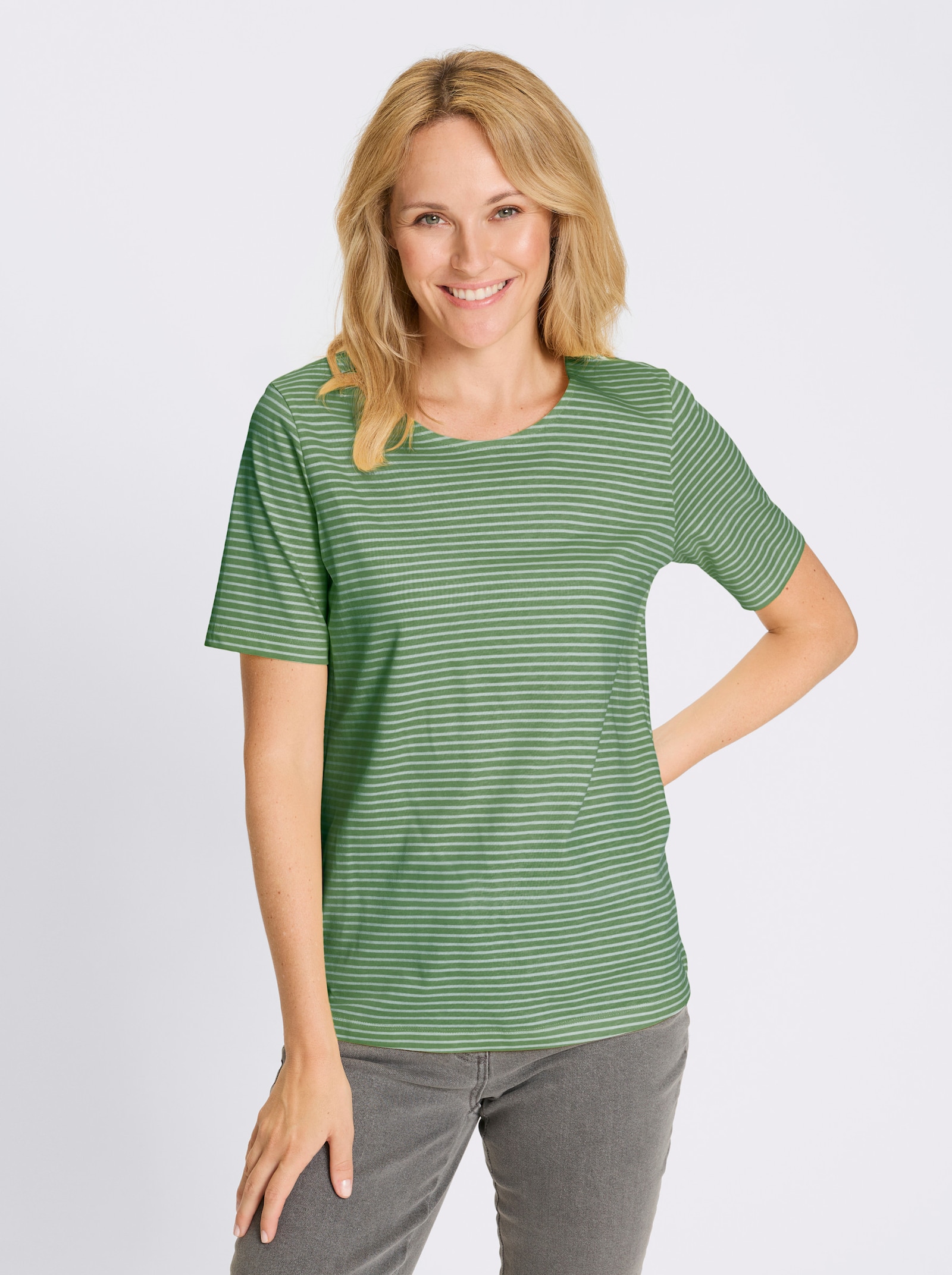 Ringelshirt aus reiner Baumwolle - eucalyptus-ecru-geringelt