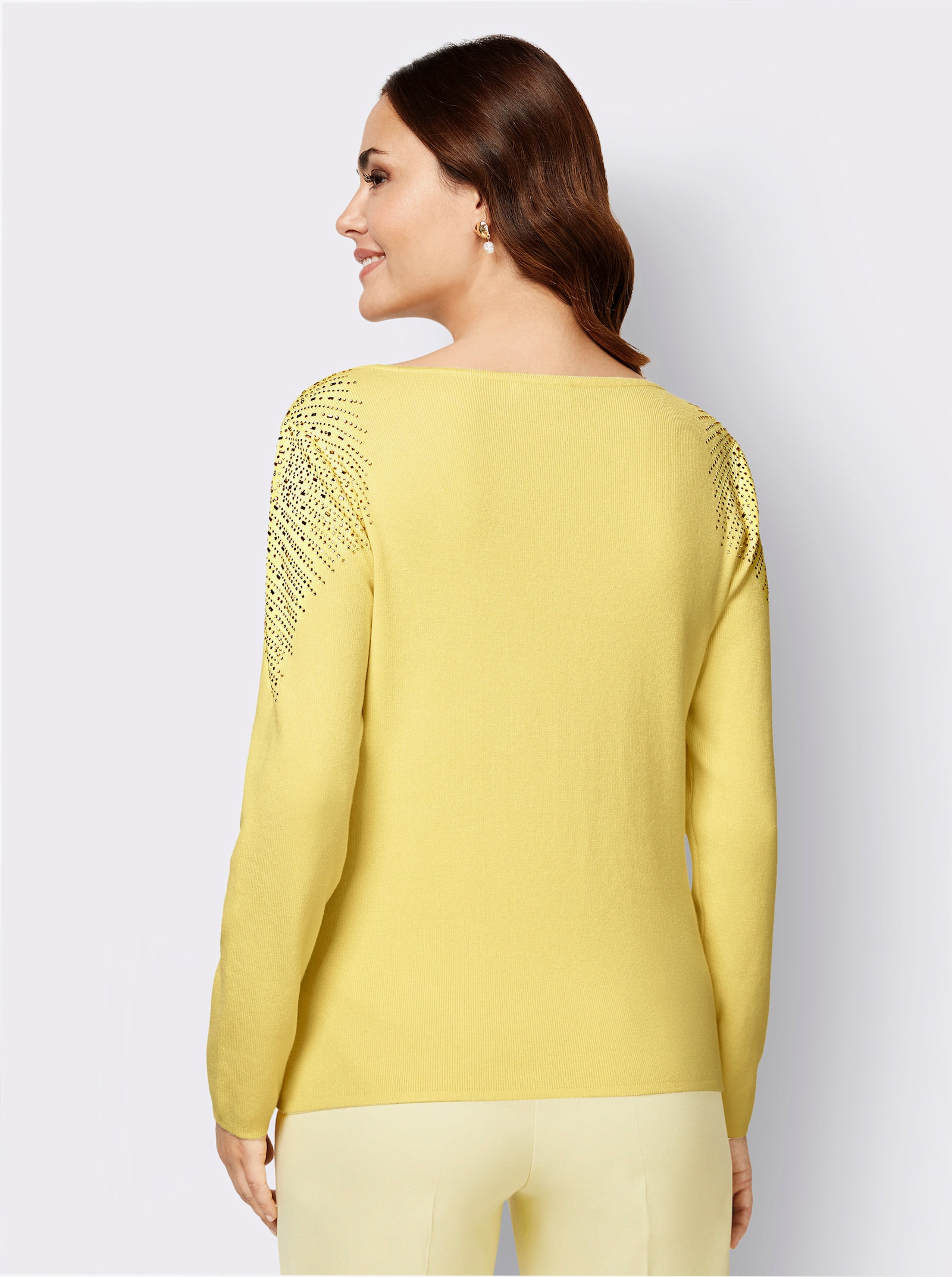 Langarm-Pullover mit Glitzersteinchen - zitrone
