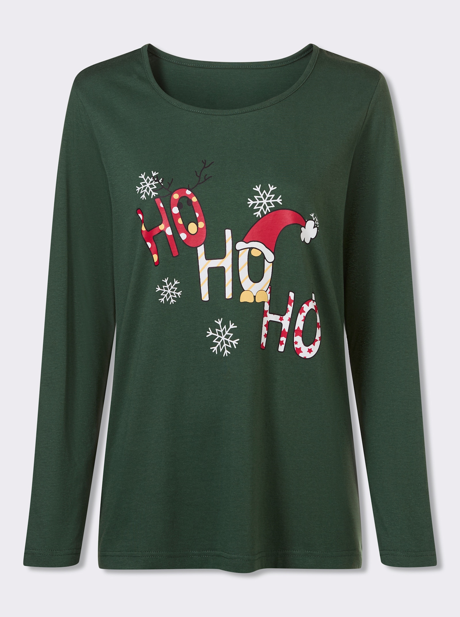 Langarmshirt mit Weihnachts-Motiv - moos-weiss