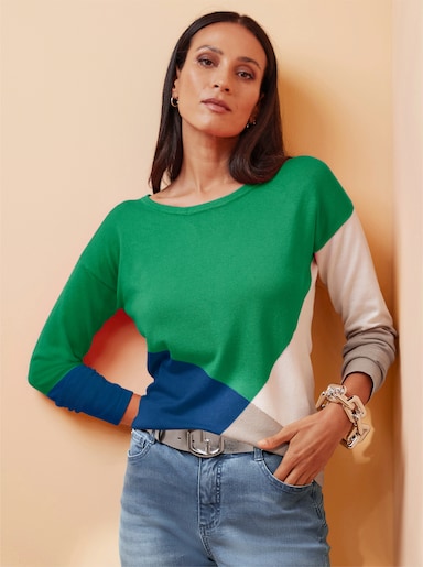 heine Feinstrickpullover - royalblau-grasgrün-gemustert