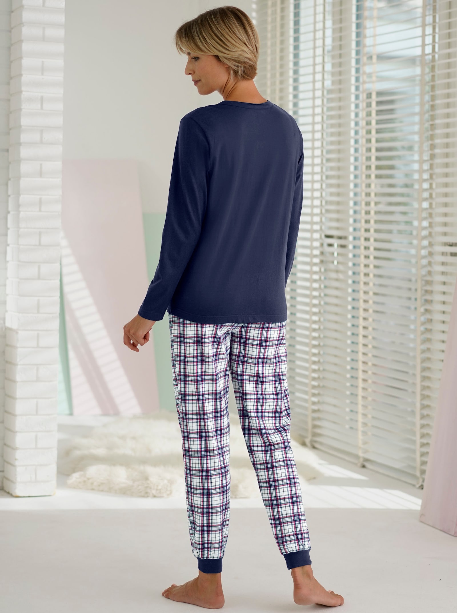 wäschepur Pyjama met lange knoopsluiting - marine geruit