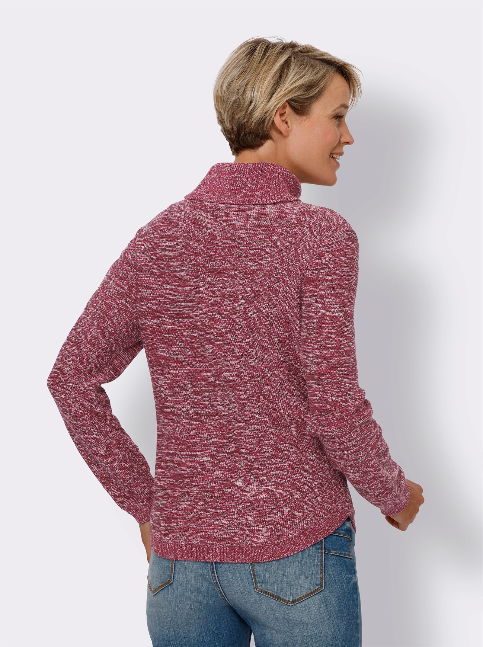 Rollkragenpullover in Baumwoll-Qualität - bordeaux-ecru-meliert