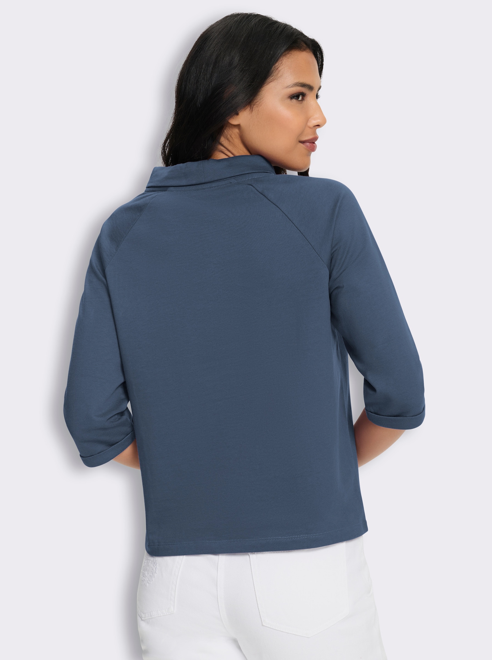 3/4-Arm-Shirt mit halsfernem Stehkragen - rauchblau