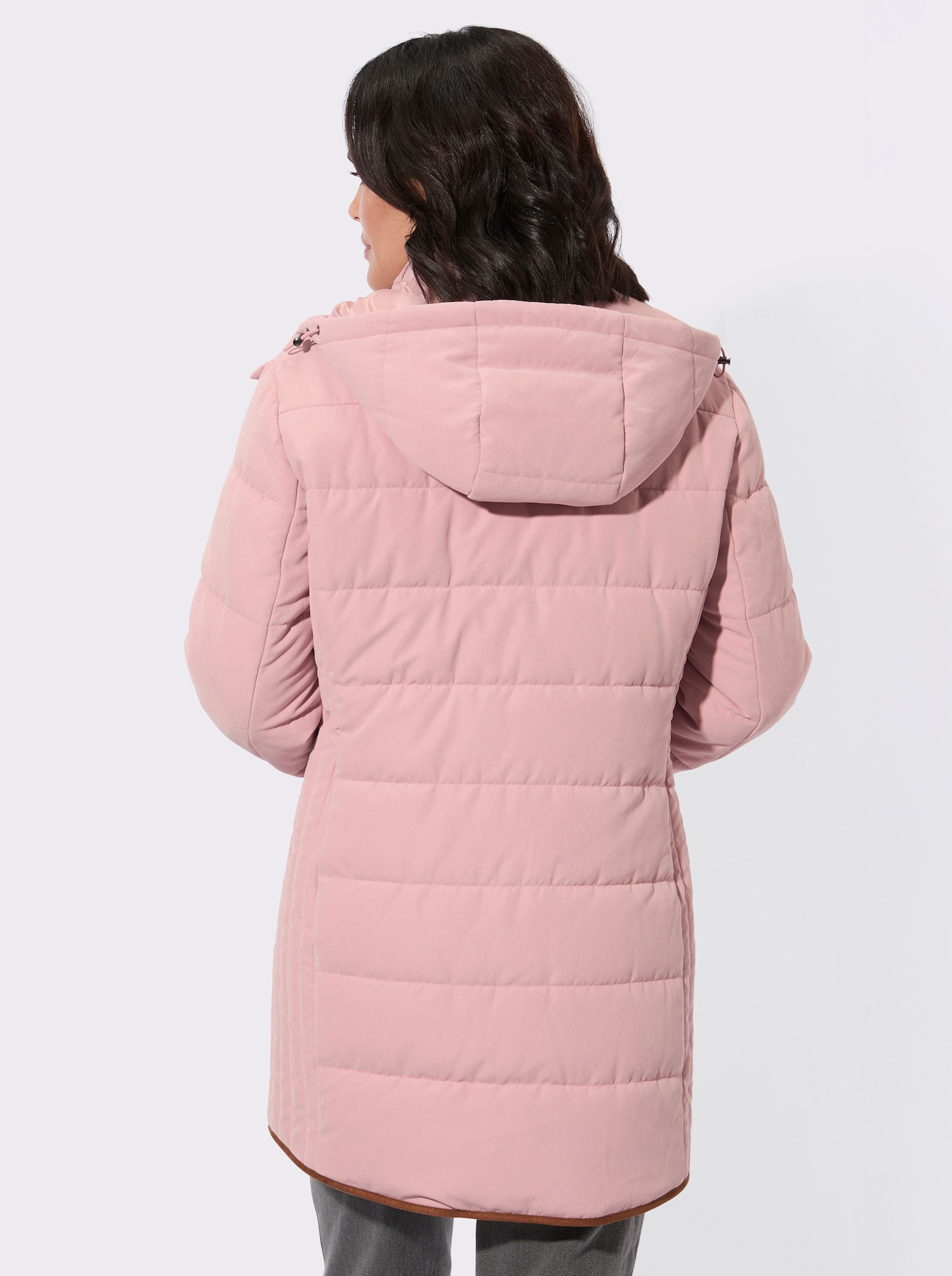 Longjacke mit Stehkragen und Kapuze - hortensie