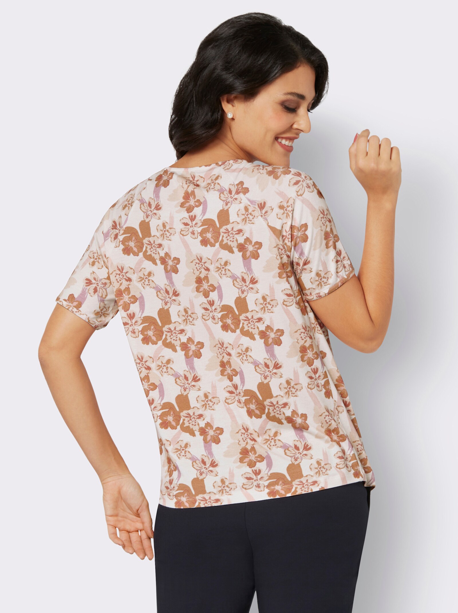 Print-Shirt mit Faltenpartie - champagner-rosenholz-bedruckt