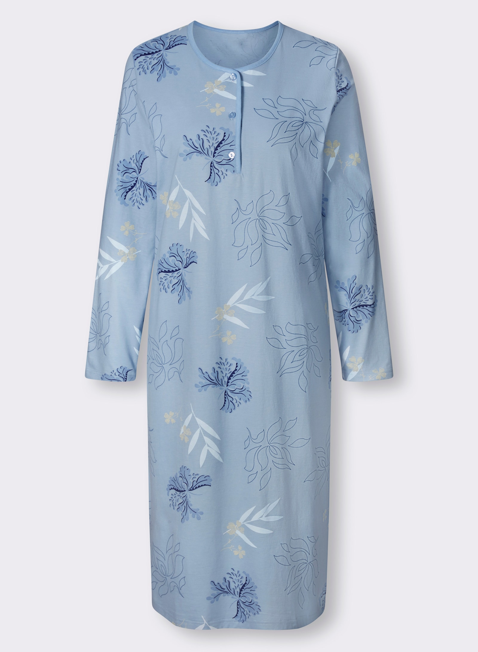 Ascafa Nachthemden im Doppelpack, floraler Print - hellblau + hellblau-bedruckt