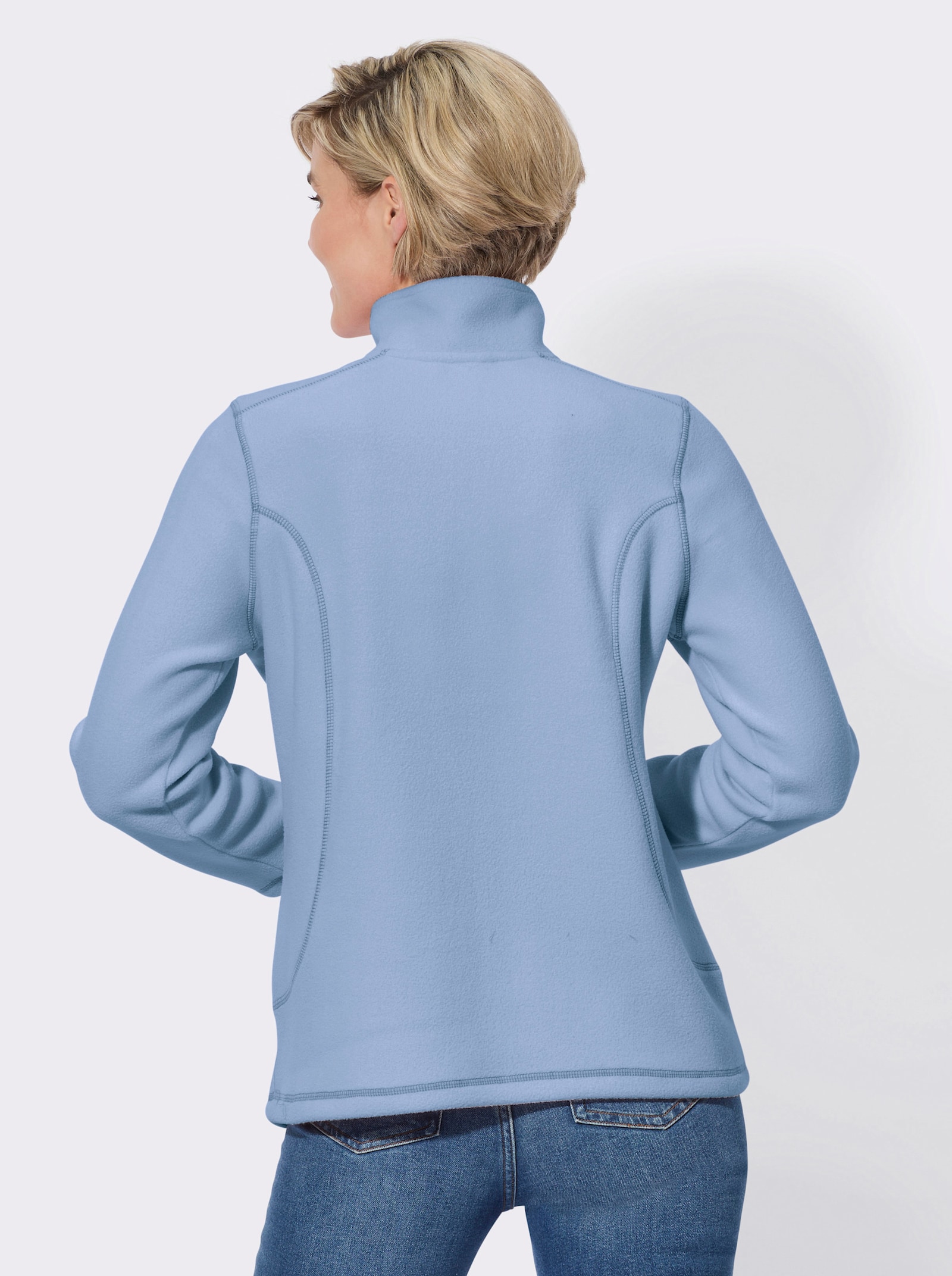 Fleeceshirt mit kontrastfarbigen Ziernähten - bleu