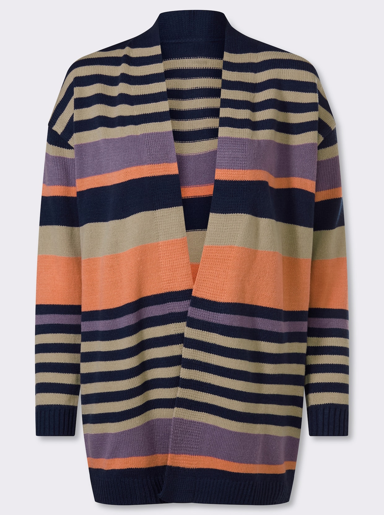 Lang vest in open model - marine/sesam gestreept