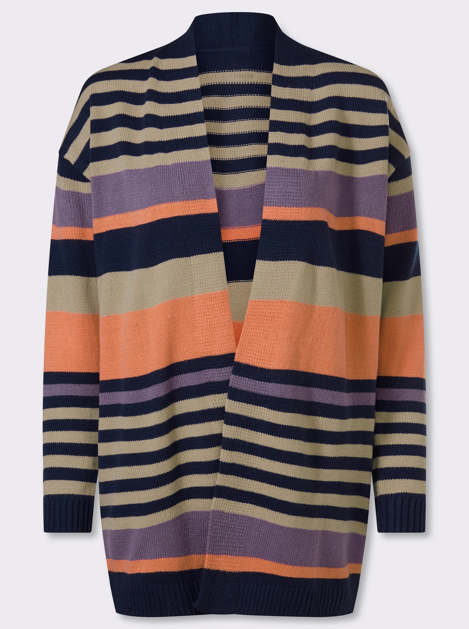 Lang vest in open model - marine/sesam gestreept