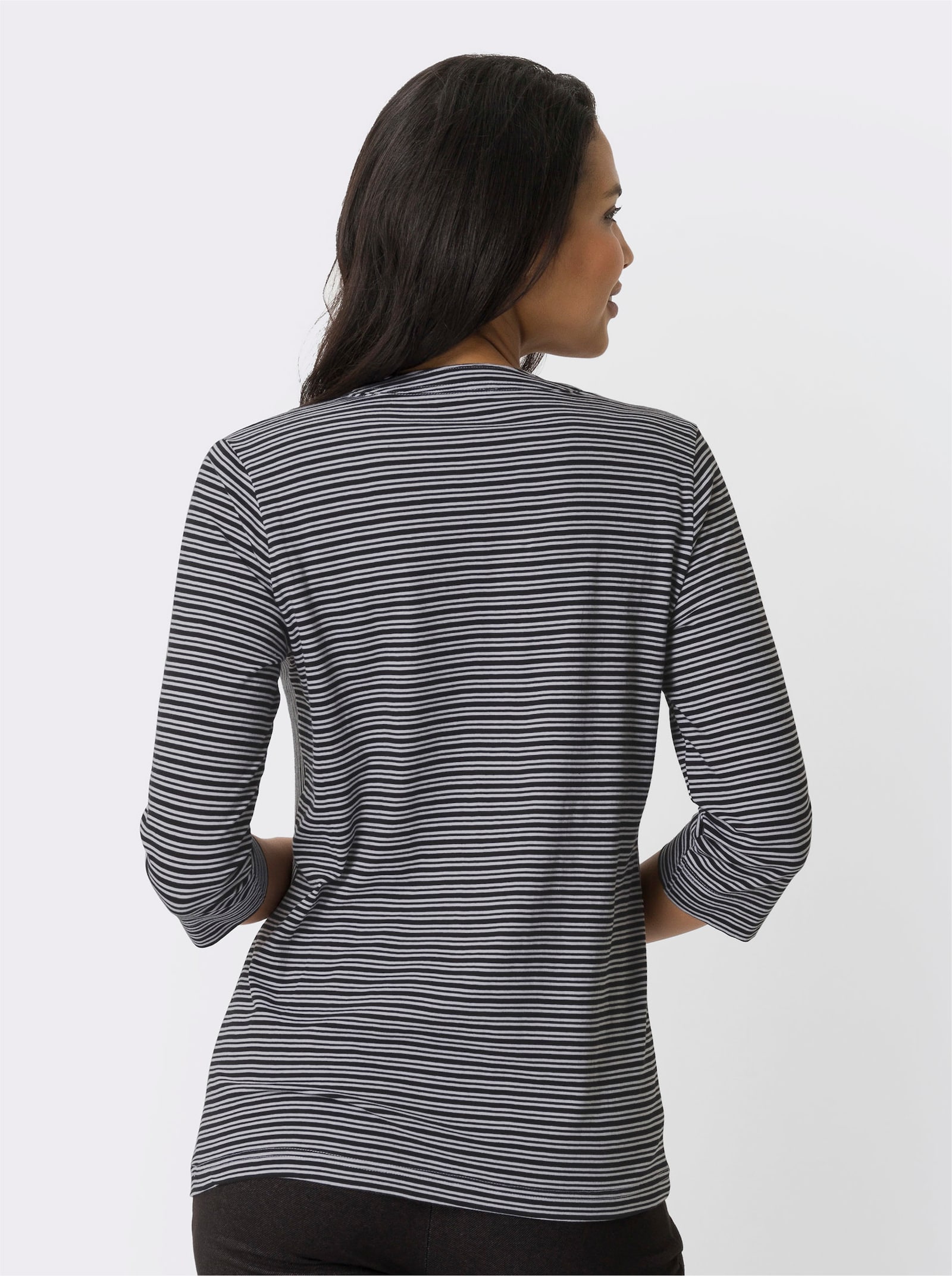 Shirt met 3/4-mouwen en streepjespatroon, in het garen geverfd - zwart/wit gestreept