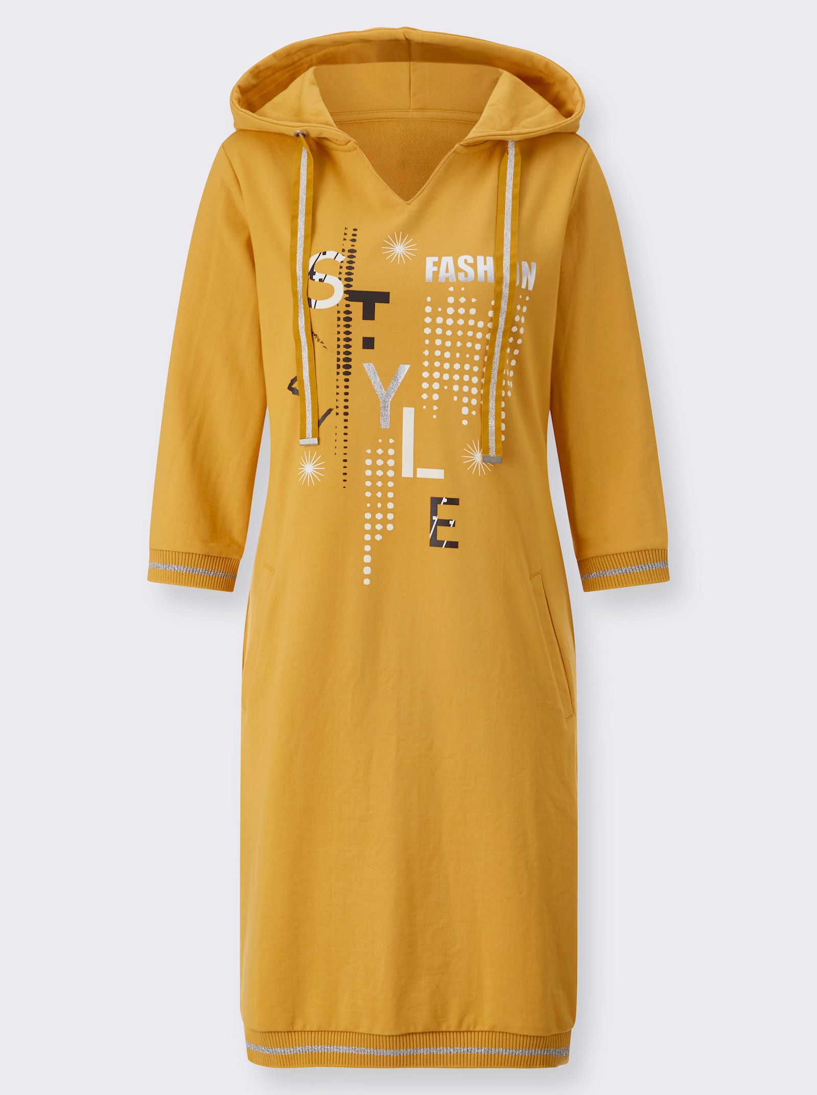 Jerseykleid mit glänzendem Druck - ocker