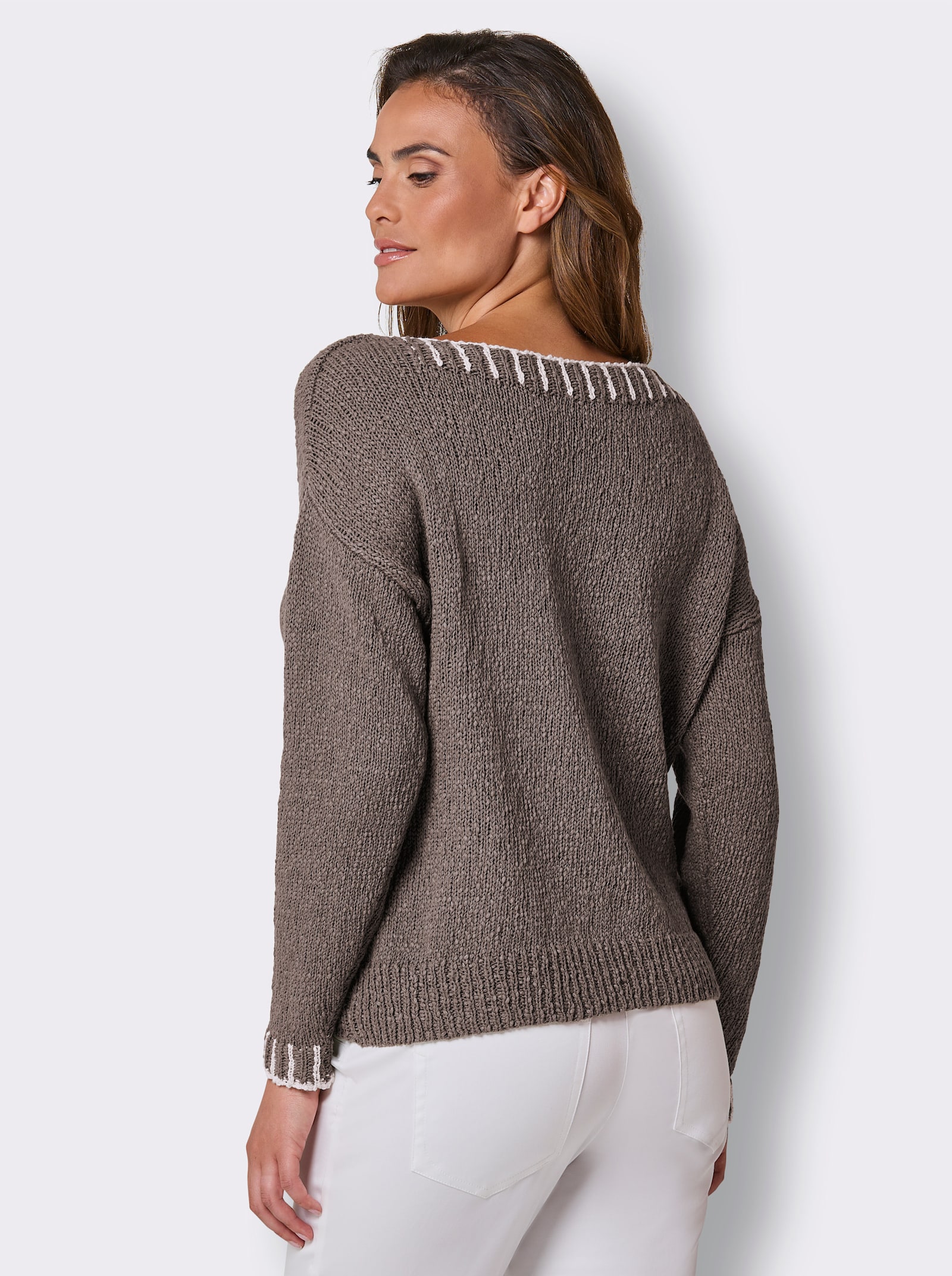 CREATION L PREMIUM Baumwollpullover in Grobstrick-Qualität - taupe