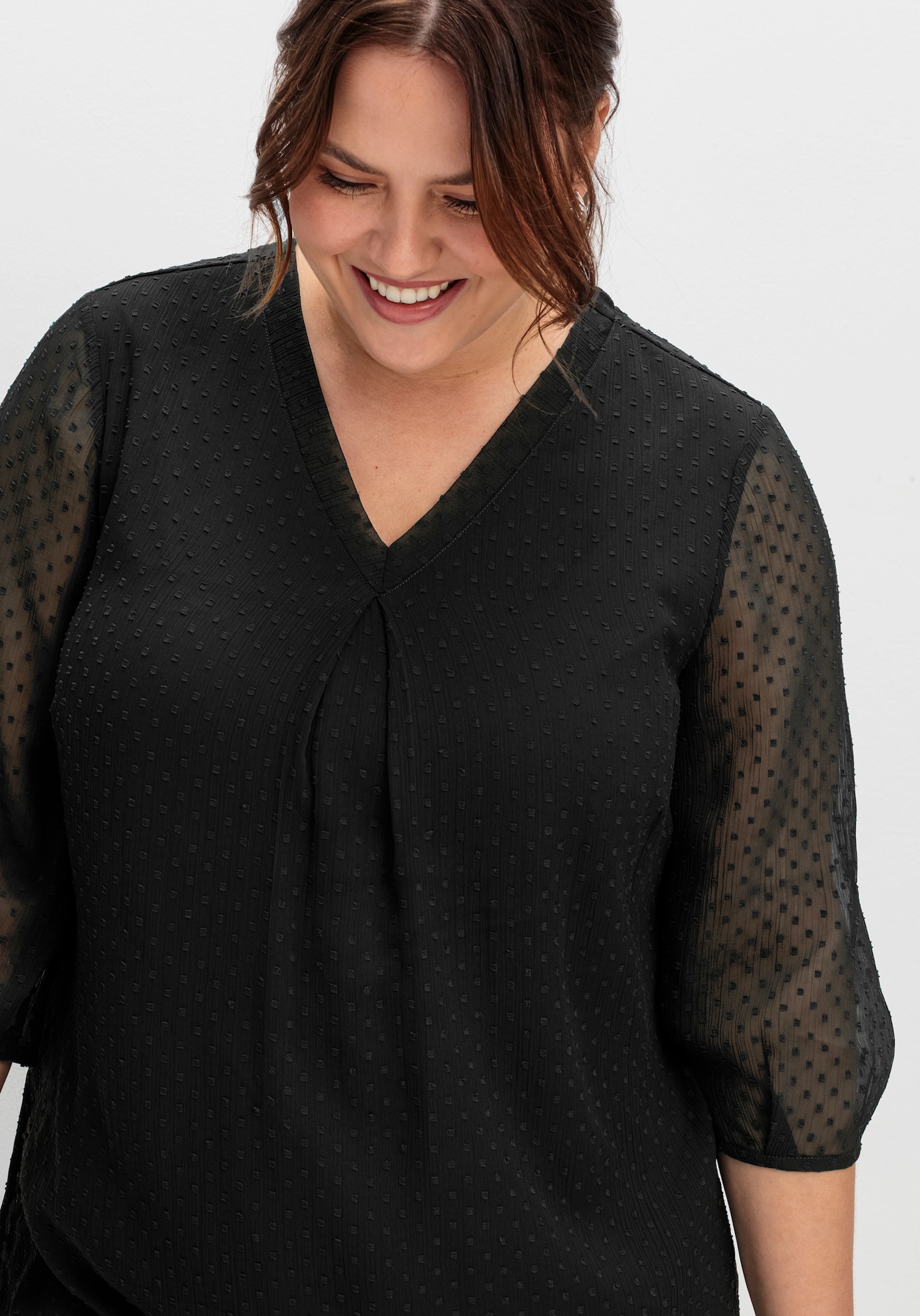 sheego Tunika mit Chiffon-Ärmeln - schwarz