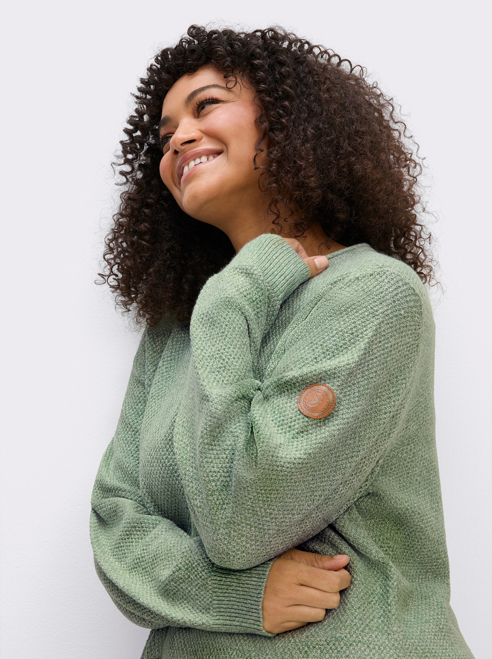 sheego Langarm-Pullover im soften Strukturstrick - eucalyptus-meliert