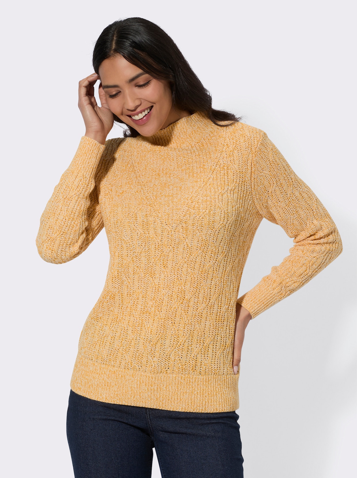 Langarm-Pullover - ocker-meliert