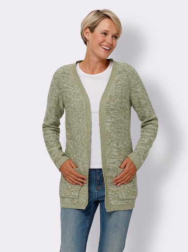 Longstrickjacke - khaki-ecru-meliert