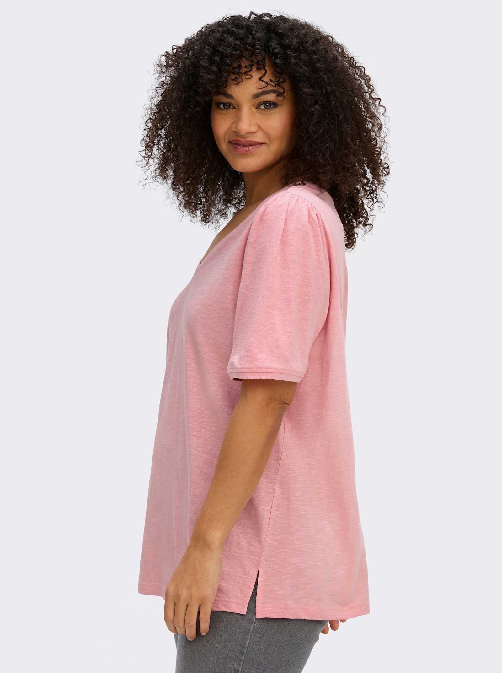 sheego V-Shirt in Flammgarn-Struktur - rosenquarz