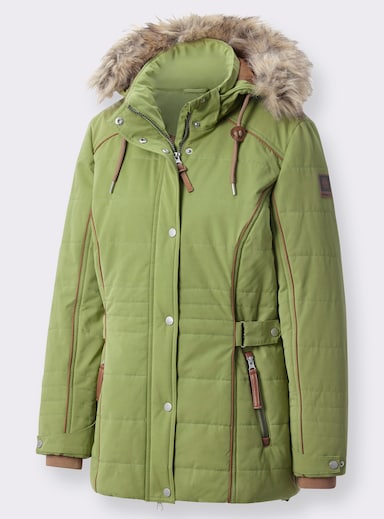 Steppjacke mit Pelz-Imitat, abknöpfbar - grün