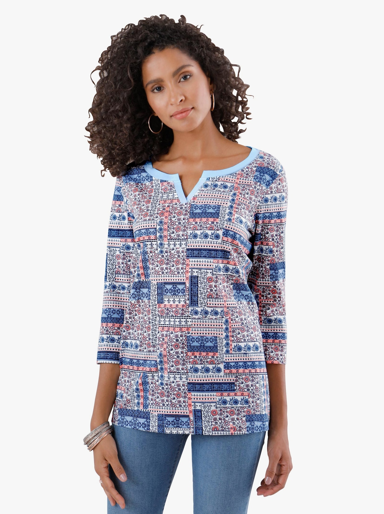 Shirt met print - koraal/blauw gedessineerd