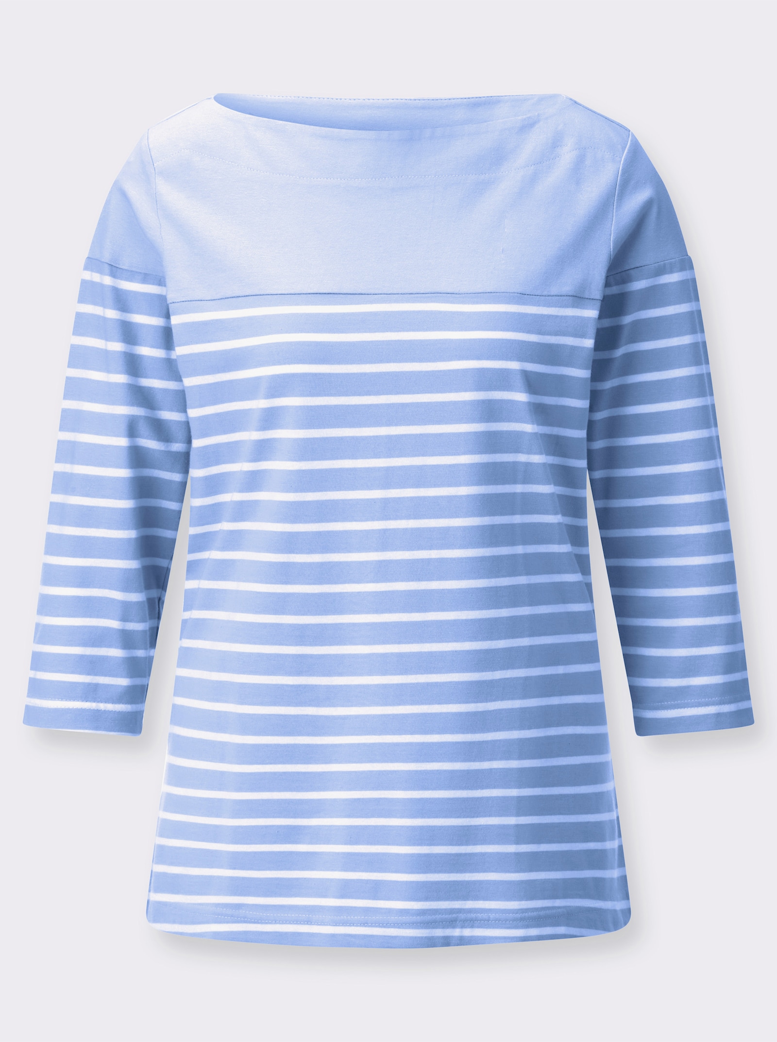 Ringelshirt mit 3/4 Ärmeln - eisblau-ecru-geringelt
