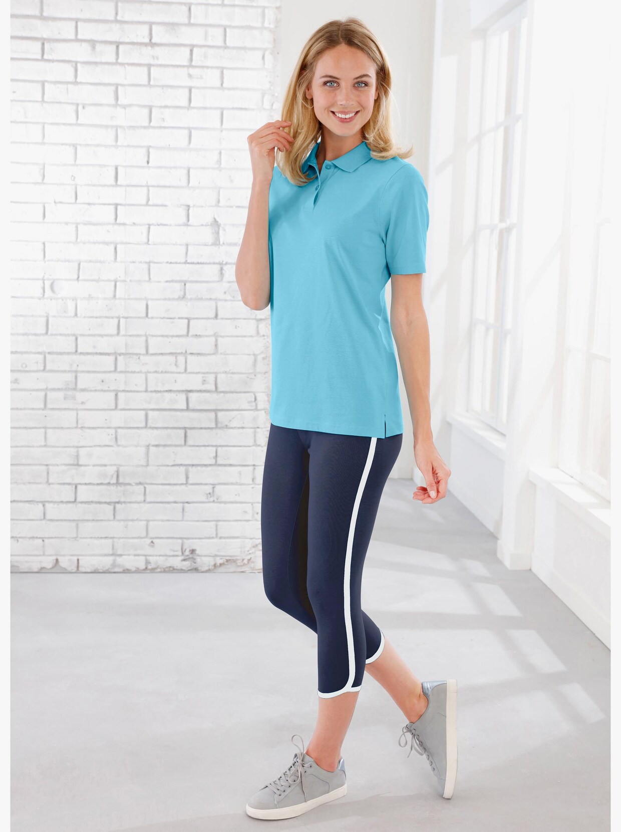7/8-Leggings - marine-weiß