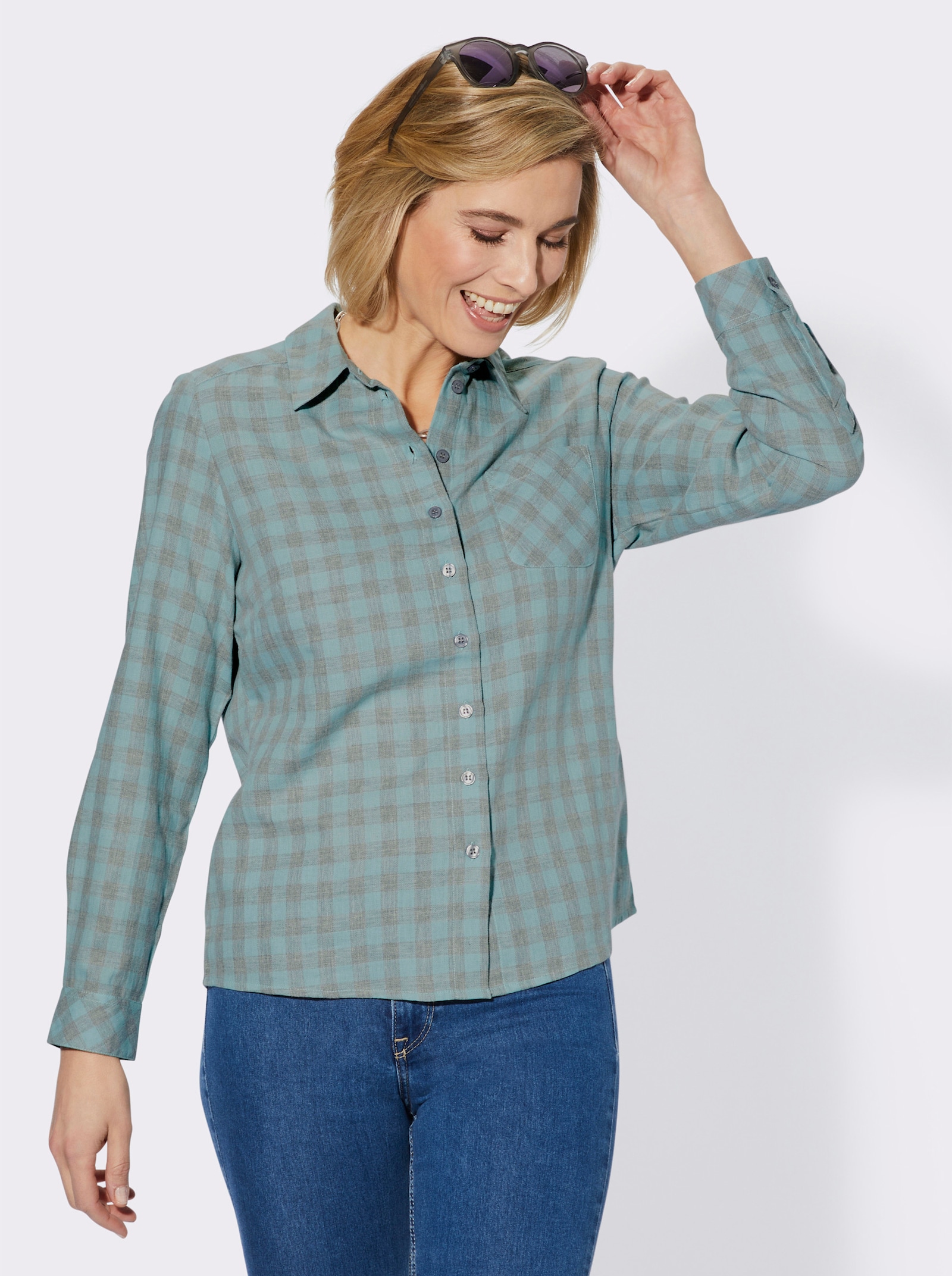 Overhemdblouse van flanel - Kalkmint geruit