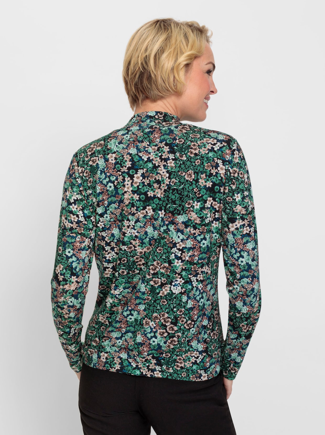 Shirt met opstaande kraag - mos/sesam bedrukt