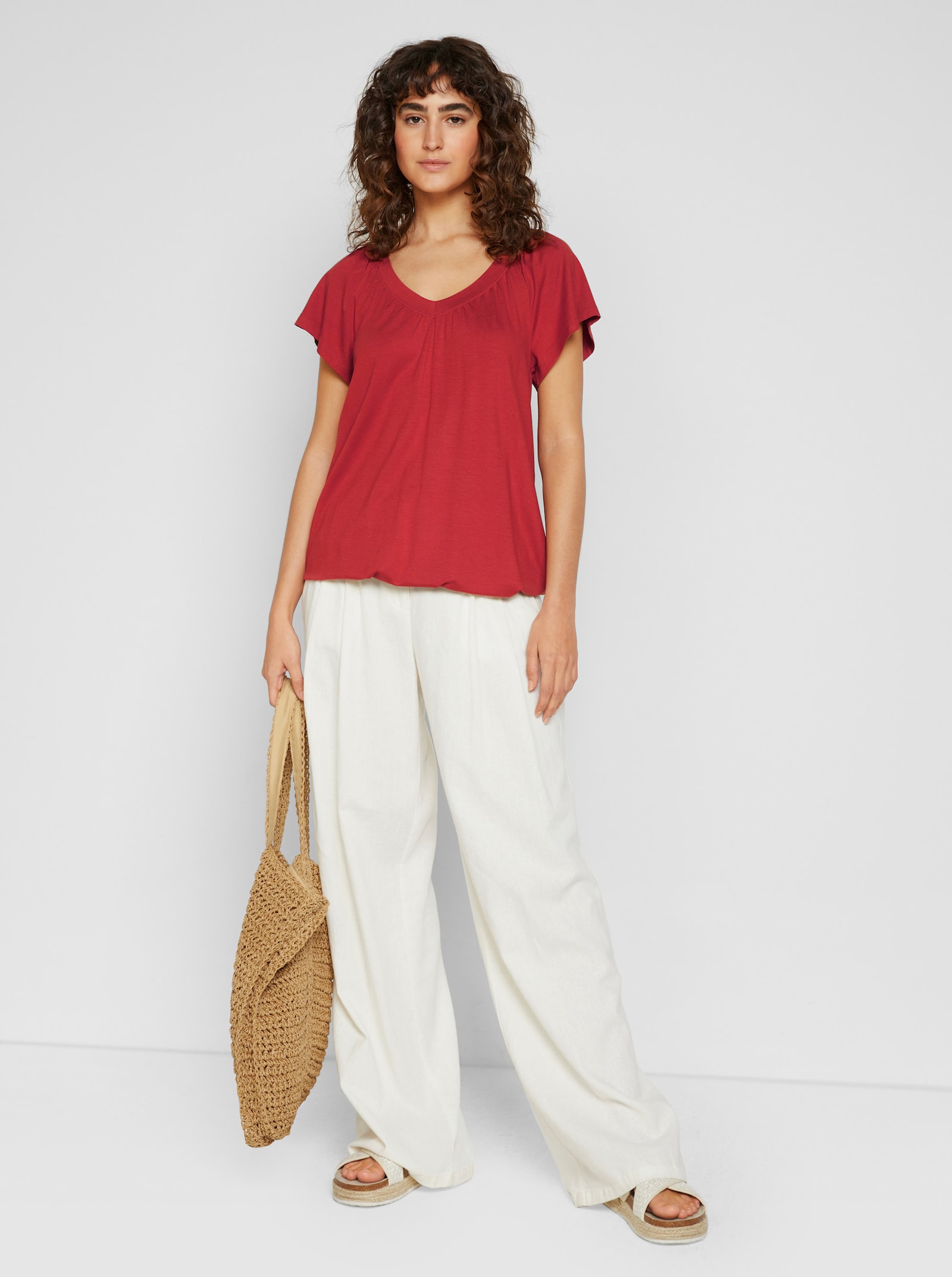 Kurzarmshirt mit elastischem Saum - erdbeere