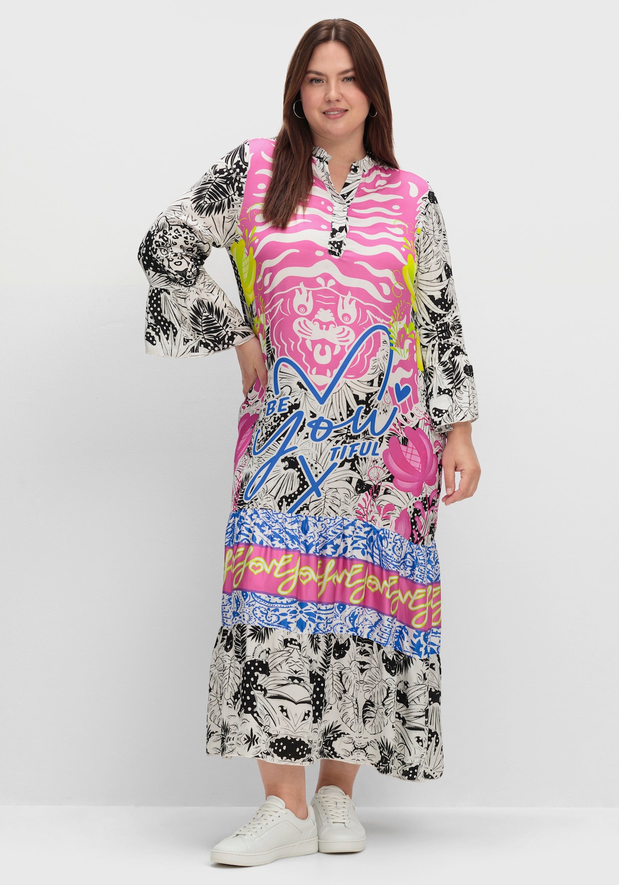 sheego loves miss goodlife Volantkleid - pink gemustert