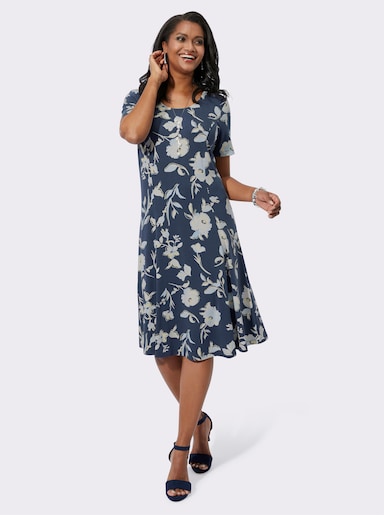 Jerseykleid in leichter A-Form - dunkelblau-champagner-bedruckt