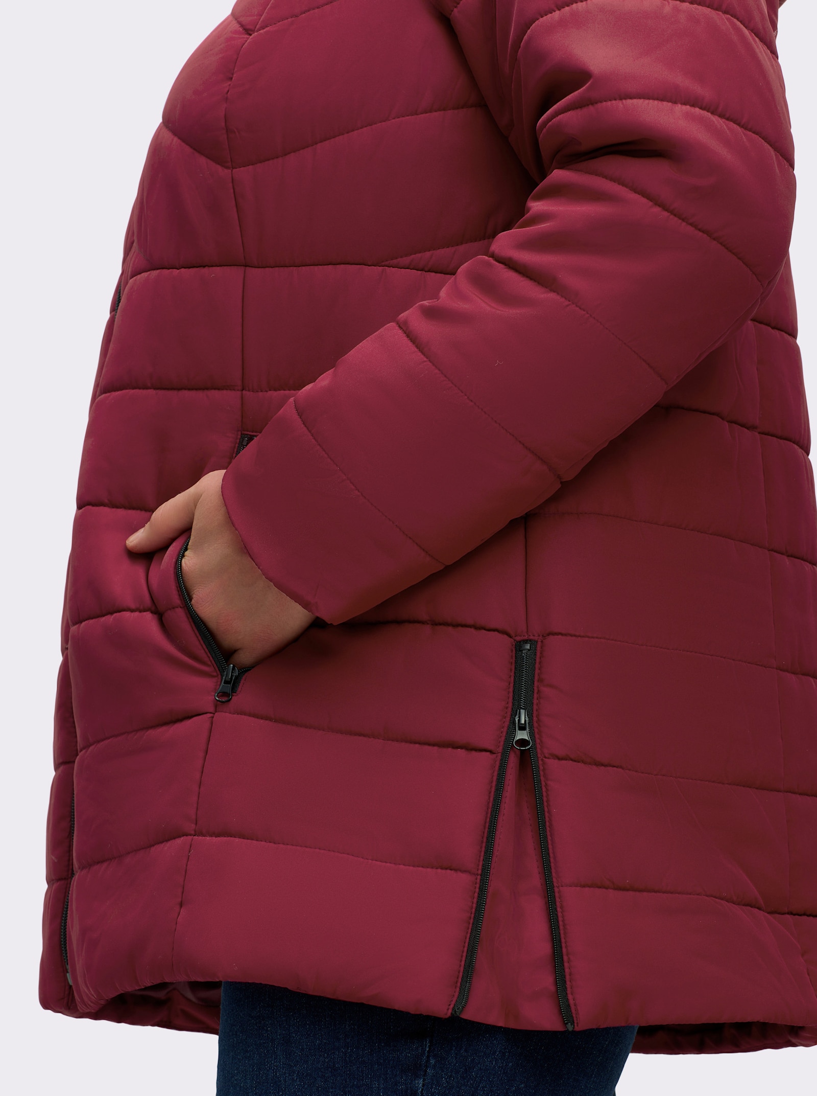 Steppjacke mit abnehmbarer Kapuze - dunkelrot