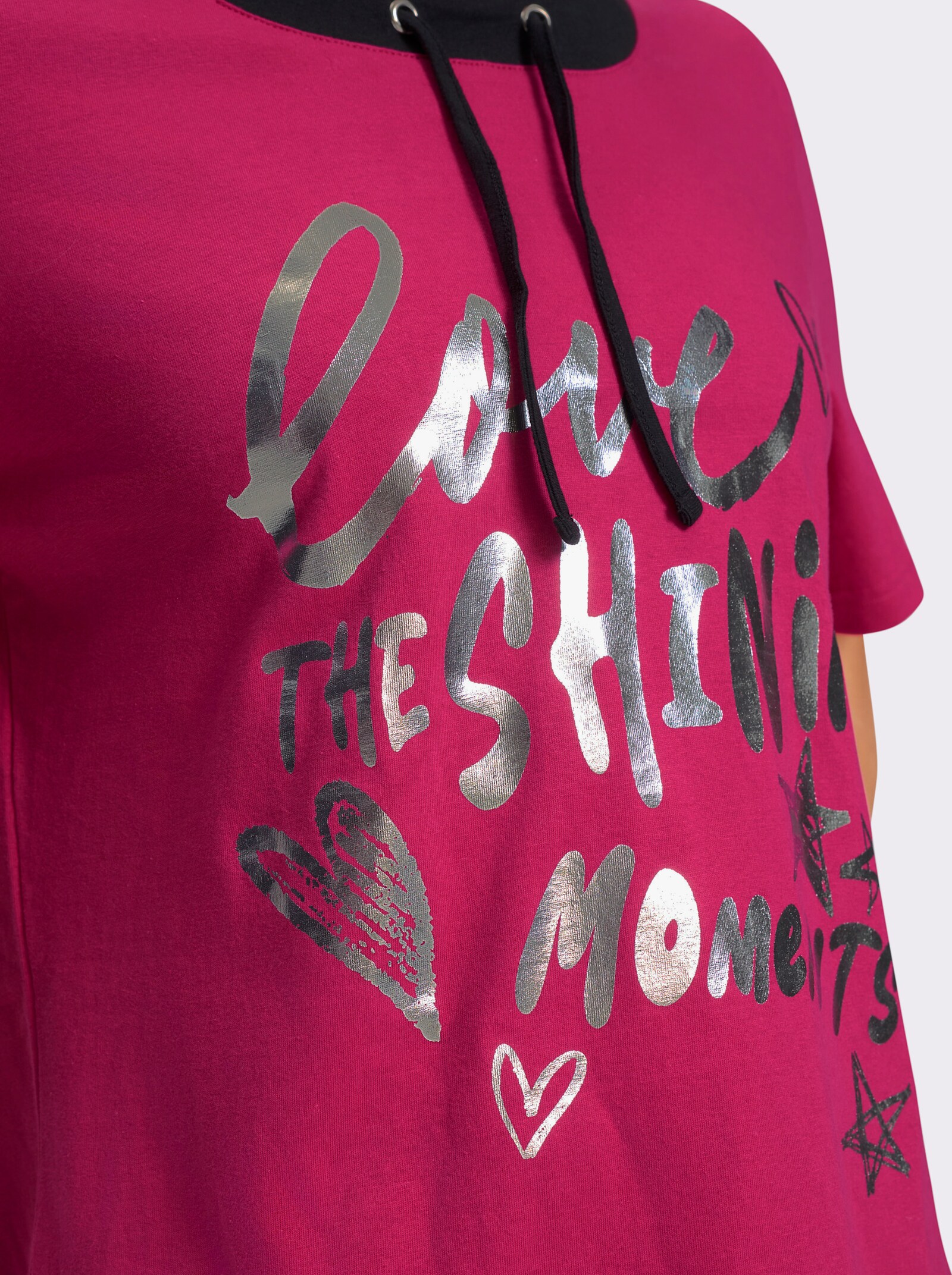 Kurzarmshirt mit Foliendruck - pink-schwarz