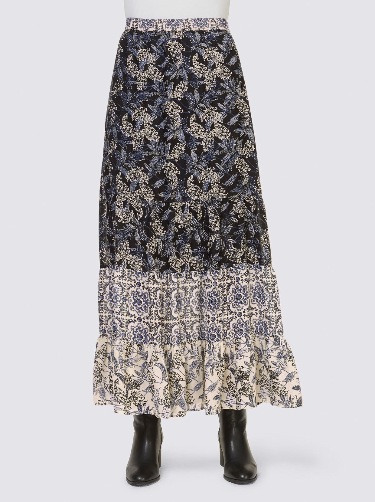 Linea Tesini Druck-Rock - schwarz-rauchblau-bedruckt