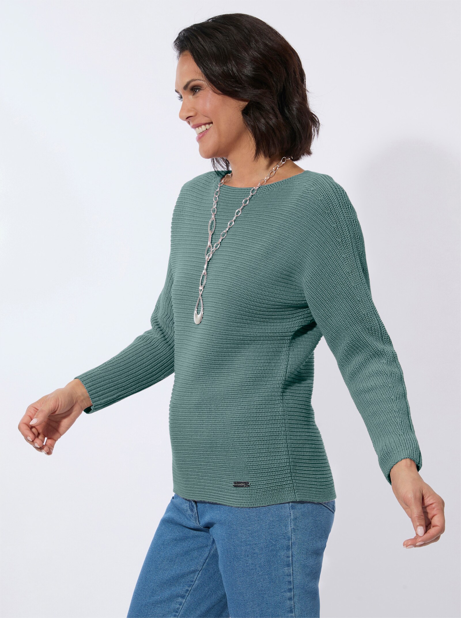 Langarm-Pullover mit U-Boot-Ausschnitt - jade